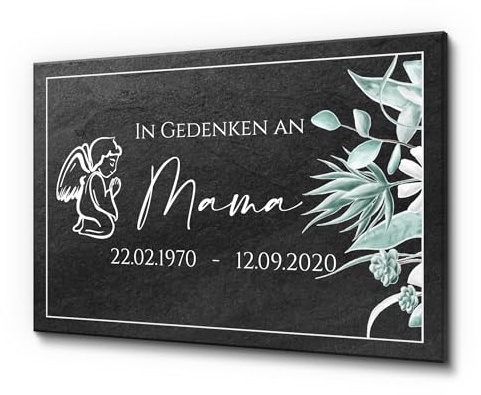 CHRISCK design Schieferplatte aus Premium Schiefer mit UV-Druck | 30 x 20 cm wetterfest & personalisiert | Grabstein mit Text