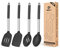 Pack of 4 Silicone Cooking Utensils Set, Non Stick Large Solid Spatulas, Heat Resistant Black Slotted Spoons, Ideal BPA Free Kitchen Turners for Frying, Mixing,Serving,Draining,Turning,Stirring