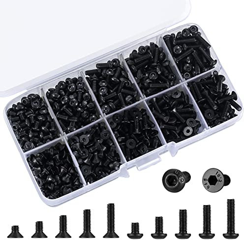 720 Stk M3 Innensechskant Schrauben Set, Senkkopfschrauben, Flachkopfschrauben für 3D-Drucker, metrische Maschine - Schwarz, 4 mm/6 mm/8 mm/10 mm/12 mm
