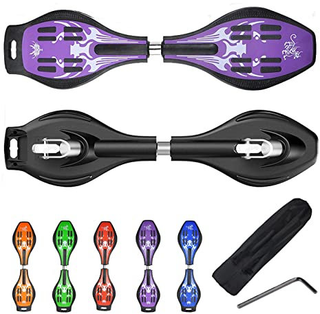 Bueuwe Waveboard Kinder ab 10 Jahre, Streetsurfing Waveboard Snakeboard mit Leuchtrollen, Waveboards mit Tasche und Zubehör, Skateboard für Mädchen und Junge, Belastbar Bis 100 kg,Lila