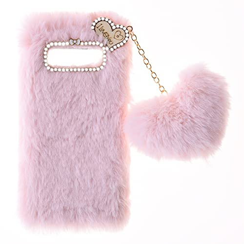 SNCLET Fluffy Fur Plush Case for Samsung Galaxy S8 Protective Case Soft Warm Love Fluffy Case Bling Diamond Cover Fluffy Fur Skin TPU Cell Phone Case for Women Girls for Samsung Galaxy S8,Pink