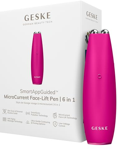 GESKE | Penna per lifting facciale a microcorrente SmartAppGuided™ | 6 in 1 | Strumenti per la cura della pelle | Dispositivo anti-età per il viso | Lifting facciale | Pelle giovane senza rughe