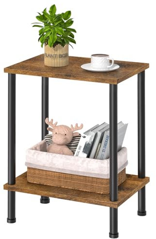LELELINKY Beistelltisch aus Holz, Schmaler 2-Ebener Nachttisch, 40x30x55 cm, Moderner Couchtisch, 55 cm Hoher Sofatisch mit Stauraum, Kleiner Tisch für Wohnzimmer, Schlafzimmer, Balkon, Braun