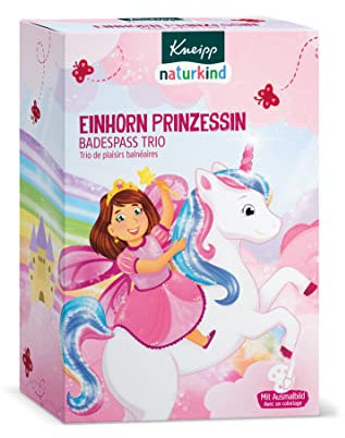 Kneipp Naturkind Geschenkset Einhorn Prinzessin - je 1x Sprudelbad Einhornparadies (85g), knisternde Badekristalle Einhornstaub (60g) & Schaumbad Seeprinzessin (40ml) - Spaß & Pflege für Kinder