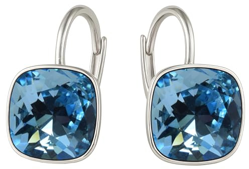 Damen Hängen Ohrringe Silber 925 mit Marken Kristalle Zirkonia - Schmuck Echt Silberne Hängende Ohrhanger für Frauen und Mädchen - Hängeohrringe Ideal Geschenk (Aquamarine)