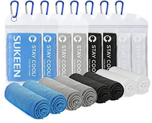 Sukeen Kühlendes Handtuch, Kühlhandtuch 8er Set 100 x 30 cm | Ice Cooling Towel für Hals und Gesicht, Kühlendes Sporthandtuch für Fitness, Gym, Golf, Yoga, Strand, Camping, Outdoor