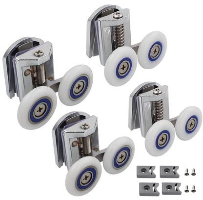 Cokritsm 4PCS Shower Door Rollers for Curved Doors 26mm | 2 Top and 2 Bottom Shower Door Wheels in Aluminium Alloy, Shower Door Fixing Pulleys for Glass Doors 4-8mm 4PCS