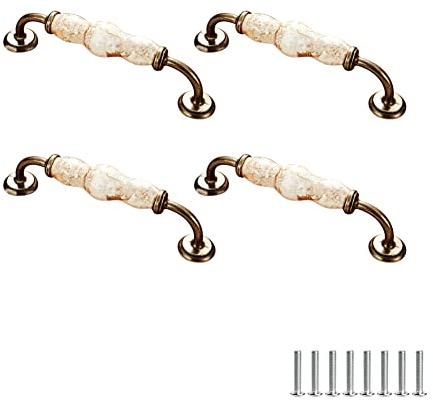 SYDARSYN 4 Stück Schrankgriff Möbelgriff Antik Vintage Keramik Blumenmuster Schranktürgriffen Möbelschubladengriffe Griffe für Kleiderschrank Garderobenstangen 128mm