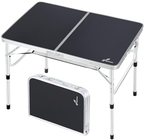 Sportneer Tavolo da Campeggio Pieghevole e Regolabile in Altezza, 90×60 cm, Tavolino da Campeggio Portatile con Ripiano in Rete, 2 Altezze, Tavolo da Esterno per Campeggio, Picnic e Uso Familiare