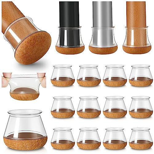 20 Stück Schutzkappen Für Stuhlbeine mit Filz, Silikon stuhlbeinkappen, Filzauflage, Möbelmatte Für Hartholzböden Rund Transparent Groß Stuhlbeinschoner, Durchmesser 30-40mm