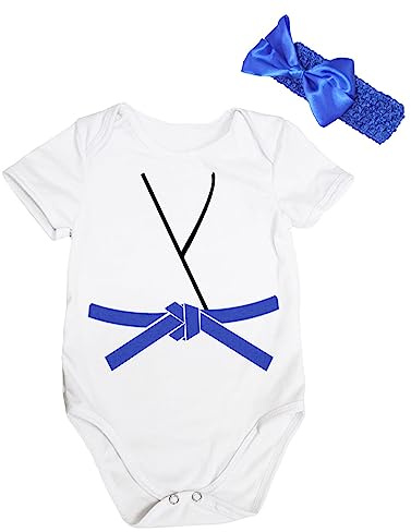 Petitebella Judo Karate Taekwondo Jersey Baby Bodysuit Nb-18m (White/Blue, 6-12 Months)