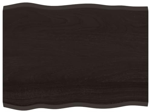 vidaXL Tischplatte, Holzplatte für Tisch Esstisch Couchtisch, Massivholzplatte Handgefertigt mit Baumkante, Ersatztischplatte, Dunkelbraun 80x60x2cm Massivholz Eiche Behandelt