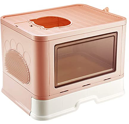 Bandeja de arena para gatos, gran casa de aseo de gato plegable con tapa, bandeja de cajón y pala de caña, portátil, WC para gatos con tapa (CP378862_03)