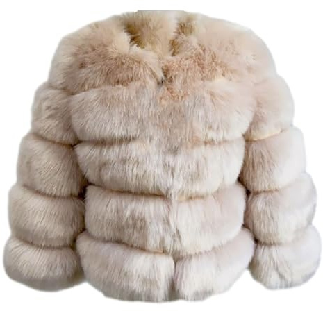 PengGengA Damen Kunstpelz Mantel Faux Pelz Winterjacke Kunstfell Oberbekleidung Offener Front Crop Dicker Parka Wintermantel Warm Plüschjacke - Beige, M