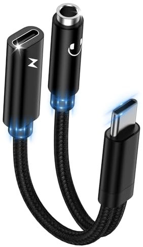 USB C auf 3,5mm Klinke Kopfhörer Adapter und Laden,2-in-1 Type C auf 3.5mm Klinke Adapter,USB C zu Schnellladung Aux Audio für Samsung S25 S24 A54 A53 A34 A23 A33 A14 S23 S22 S21 S20,Google Pixel 7
