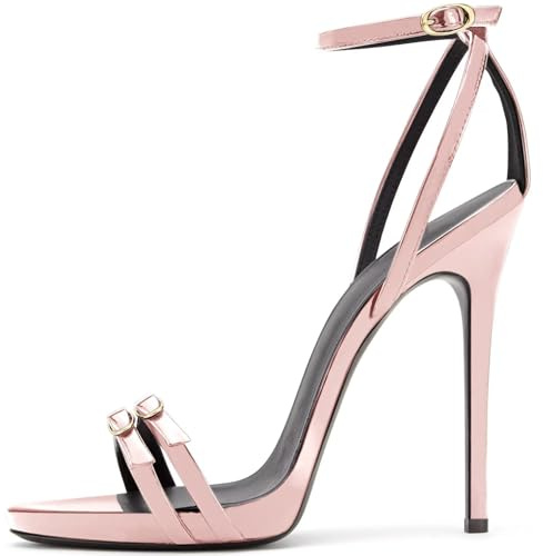 CHMILE CHAU 【Debes medir la longitud de tus pies antes de realizar el pedido】 Sandalias de mujer con tacón alto de aguja-barniz-fiesta-moda-brida tobillo 13-CHC-34