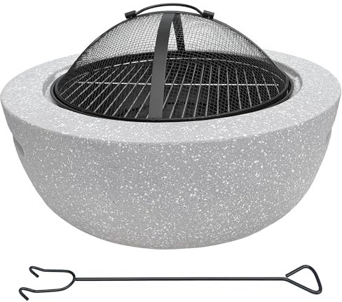 Feuerschale 2-in-1 aus Kunststein in Granitoptik | ca. Ø 60 cm | inkl. Grillrost, Schürhaken & Funkenschutz | als Grill & Feuerkorb für den Garten nutzbar | Moderne Feuerstelle zum Kochen und Chillen
