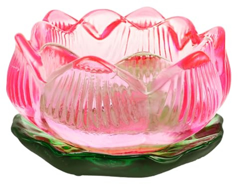 Bougeoir Fleur De Lotus en Verre Coloré, Support Bougie Chauffe-Plat, DéCoration De Table, Accessoire Polyvalent pour Maison Et Offrande Bouddhiste