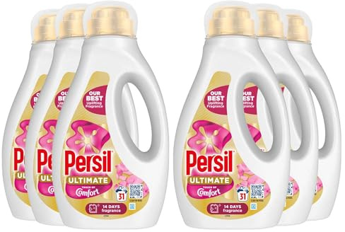 Persil Ultimate Liquid tvättmedel enastående fläckborttagning effektivt i snabba och kalla tvättar med 14 dagars varaktig fräschör 31 tvättar, 837 ml (köp 6, touch av komfort)