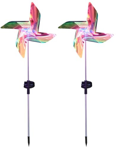 Gioche di pin per cortile e giardino, 2 pcs da 28,3 pollici di filatori del vento solare luce, roweli a LED rimovibili con palo, mulini a vento per giardino patio per il vento spinner