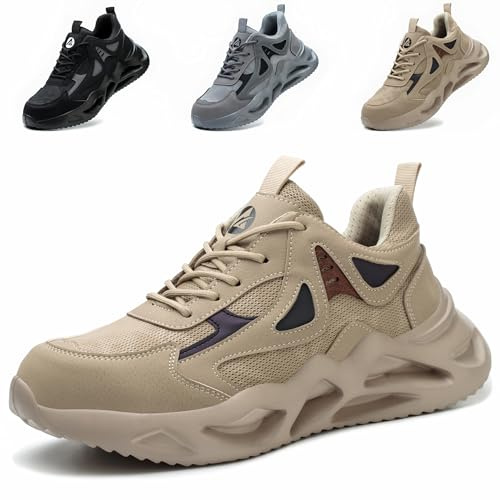 Scarpe Antinfortunistiche Uomo Donna Scarpe da Lavoro con Punta in Acciaio Leggere Scarpe Sicurezza Traspiranti Scarpe da Cantiere, Marrone, EU 41