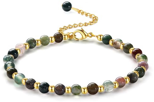 Adramata Bracelet Pierre Naturelle Femme - Bracelets en Pierre Naturelle de 5MM et Bracelet de Perles en Acier Inoxydable de 3MM - Bracelets Plaqués Or - Bracelet Bohème en Cristal pour Femme - Cadeau