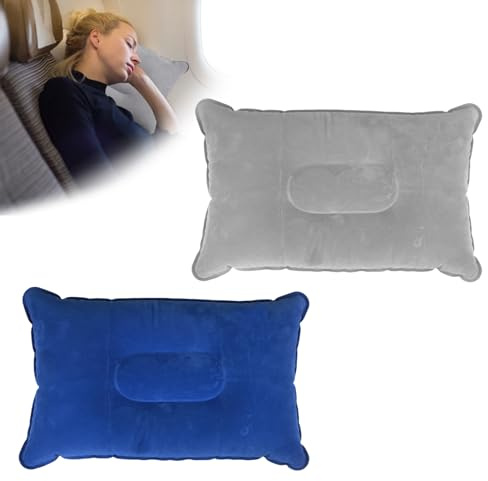 RRICHH Lot de 2 Oreillers Gonflables Coussin Voyage Avion Oreiller Gonflable Coussin Plage Coussins Gonflable de Camping Oreillers pour Les Voyages Camping Plein air pêche Excursions(34x22 cm, Gris)