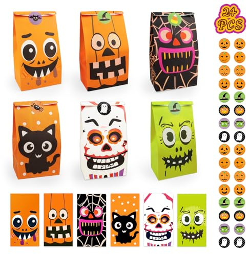 Halloween presentpåsar förtjockade, 24 st läskiga godispåsar och godispåsar för barn, perfekta presentpåsar för fester och halloween bus eller godis kul