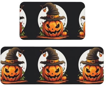 YQxwJL Halloween-Küchenteppich, rutschfest, 2 Stück, bequeme Stehmatten für Küche, Büro