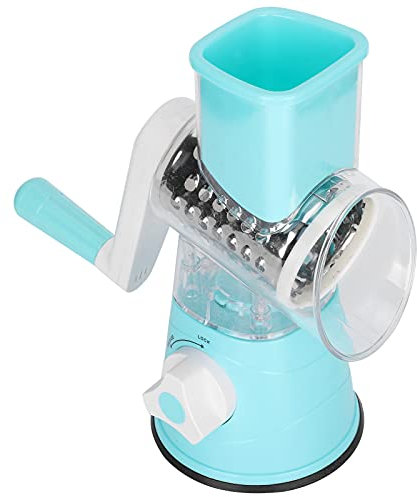 Tagliaverdure con Rotazione a 360 Gradi, Grattugia Manuale, Tritatutto, Utensile da Taglio 12 Volte più Veloce con 3 Tamburi per Affettare, Sminuzzare e Macinare, Sicuro