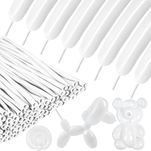 Lot de 100 ballons à modeler blancs en latex 260Q longs torsadés pour décoration de fête, anniversaire, mariage, clown