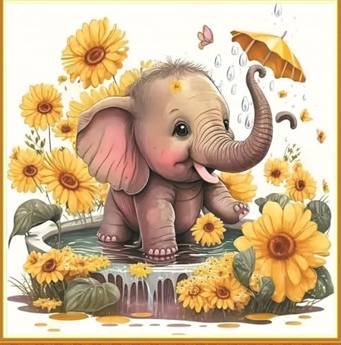 Meecaa Kreuzstich-Sets 11 Count gestempelt, Elefant Blume Sonnenblume Tier-Stickerei-Set mit Zubehör vorgedruckt (36 cm x 36 cm) (Elefant)