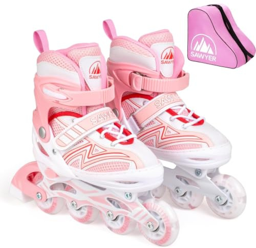 Sawyer Bikes - Patines en Línea Ajustables - Tallas 27 a 38 (Rosa, L (35-38))