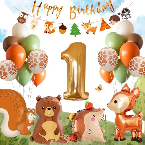 1.Geburtstag Junge Mädchen, Dschungel Deko 1, Erster Geburtstag Junge, deko 1 Jahr, Grüne Kindergeburtstag Deko, Safari Tiere Folienballon 1, Wild One deko