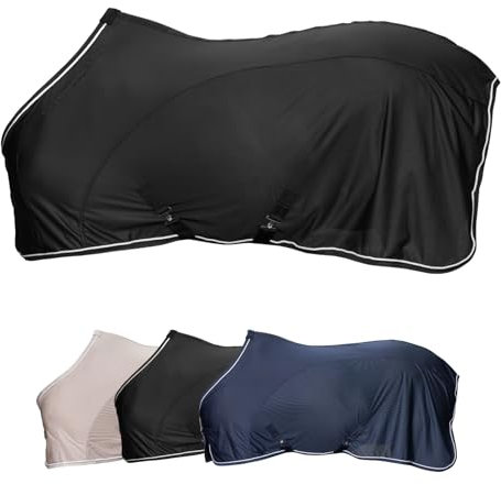 Covalliero - Fliegendecke – Pferdedecke zum Schutz vor Insekten – Decke mit abnehmbaren Kreuzgurten & Schweiflatz – atmungsaktive Weide-, Transport- & Stalldecke – Schwarz – Größe 125cm