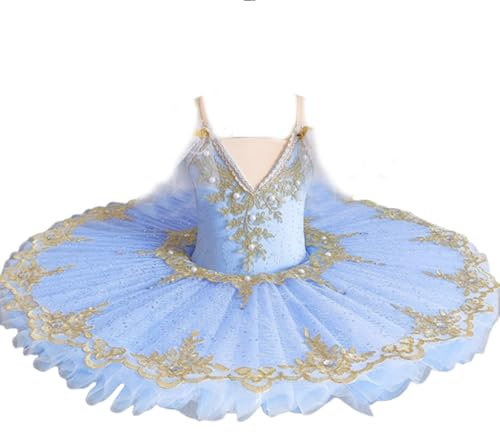 EFLALYHG Blau,140, Professionelles Ballett-Tutu für Mädchen, Pfannkuchen-Ballettkleid, Bühnenkleidung für Kinder Schwanensee-Tanz Ballerina-Kostüme Wettkampfkleidung