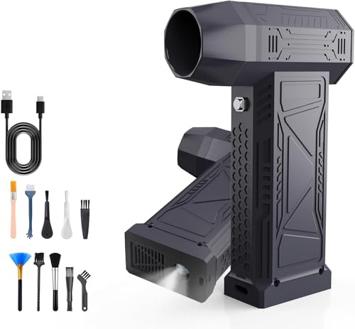 Soplador de aire comprimido, 150000 rpm/180 W, elimina el polvo, aire comprimido, mini soplador, aire comprimido de 3 engranajes con batería recargable e iluminación LED, súper viento, para ordenador