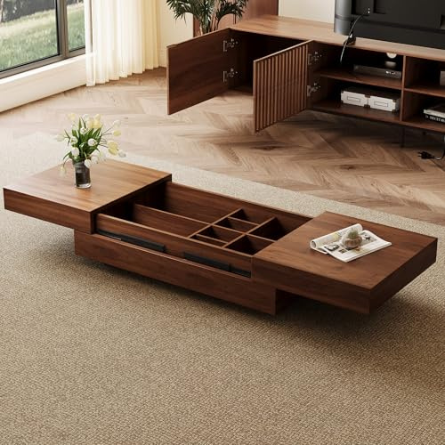 Expandable Coffee Table with Storage 120-208 cm Hidden Compartments | Expandable design;hidden storage compartments;smooth sliding mechanism;compact living room solution