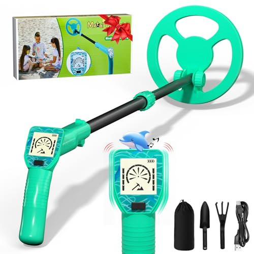 Metalldetektor Kinder, Kinder Metalldetektor Mit Vibration&Ton, USB Aufladbarer Hochpräziser Metalldetektor, Verstellbar 60-86cm 7'' Suchspule Leicht&Wasserdicht, Ideal für Kinder&Einsteiger,Mintgrün