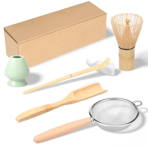6Pcs Matcha Tea Set with Whisk Holder Scoop Spoon Mesh Sifter Scoop Holder Matcha Whisk Kit Traditional Japanese Tea Set for Beginners and Enthusiasts