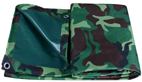 Durable 450 g/m² Canvas Tarpaulin Reinforced Eyelets Multi-Purpose Outdoor Cover Green Camouflage 4x5m Waterproof Tarp for Camping Hunting and Garden Use