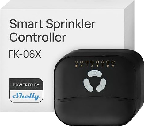 Shelly FrankEver Centralina Irrigazione FK-06X - 6-zone Wi-Fi Abilitato Controller per Irrigazione Intelligente, Sequenza delle Zone e Automazione, 24 V AC Uscite, Nessun Hub Richiesto