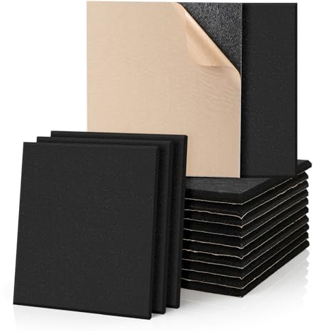 Putentfun 24 Pack Sound Proofing Panels Self-adhesive,30x30x0,9cm Square Acoustic Absorbing Panels for Wall,High Density Insulation Soundproofing Panels for Recording Studio,Game Room, Offices,Black