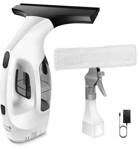 Window Vac Cleaner Cordless with 3500mAh Battery and Charger, 150ml Water Tank, Running Time: 55 min, Electric Windows Cleaning Machine, for Windows, Mirrors, Shower Glass, Tiles Streak-Free Cleaning