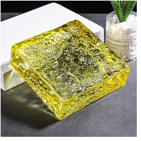 Square Sided Crystal Bricks Ice Crystal Textural Clear Colored Glass Blocks for Bar Hotels Office House Partitions(Yellow)