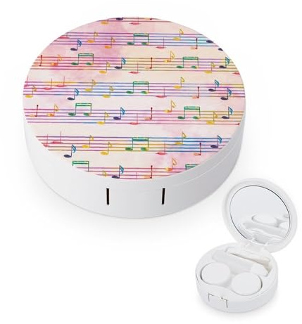 fkgvwo Contact Lens Container Color Music Notes Travel Contact Lens Box with Mirror Tweezers Solution Bottle