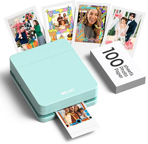 Nelko PP01 Stampante fotografica portatile con 100 fogli di carta e cartuccia d'inchiostro, stampa fotografica istantanea con retro adesivo per iOS/Android, mini stampante tascabile con divertente app