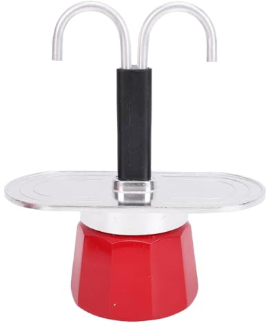 Purokise Cafetière Italienne Double Tube 2 Tasses, Machine Espresso Aluminium Rouge 100ml Percolateur Cuisinière pour Maison Camping Voyage Portable