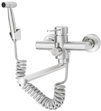 Homelava Rubinetto a Parete con Doccetta, Rubinetto | da Cucina a Muro Girevole a 360° Rubinetto per Lavello in Acciaio Inossidabile Spazzolato, Tubo Rotante 23 cm