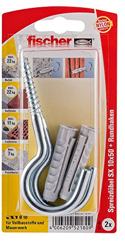 Fischer Spreizdübel SX 10 x 50 HV K SB-Karte, 2 x Rundhaken 7 x 105, 052180